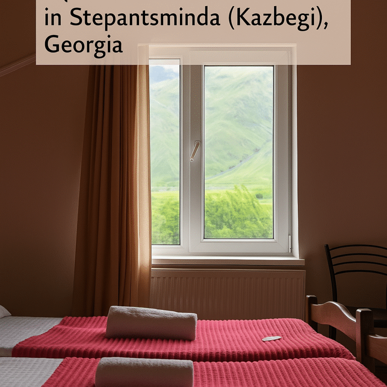 Hotel Dari facade with mountain vistas, Stepantsminda Georgia