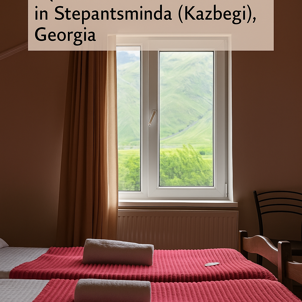 Hotel Dari facade with mountain vistas, Stepantsminda Georgia